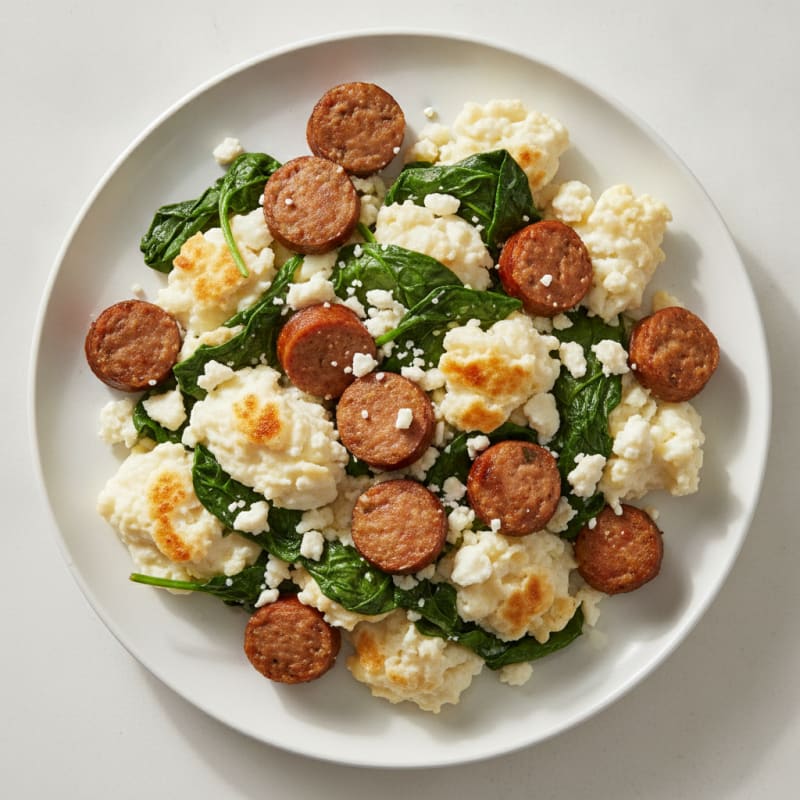 Egg White and Turkey Sausage Scramble with Spinach and Feta