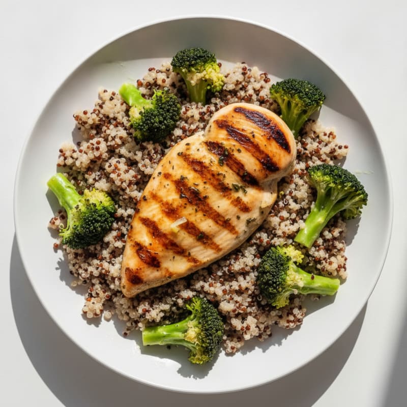 Grilled Chicken Breast with Quinoa and Steamed Broccoli