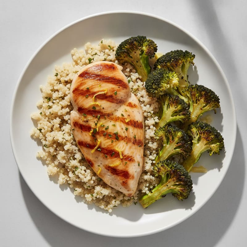 Grilled Chicken Breast with Roasted Broccoli and Quinoa