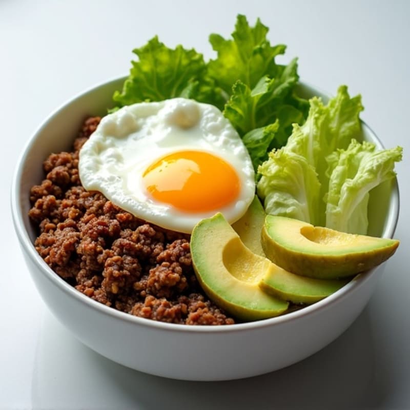 Lean Ground Beef Bowl with Crispy Romaine, Dill Pickles, and Creamy Tangy Dressing