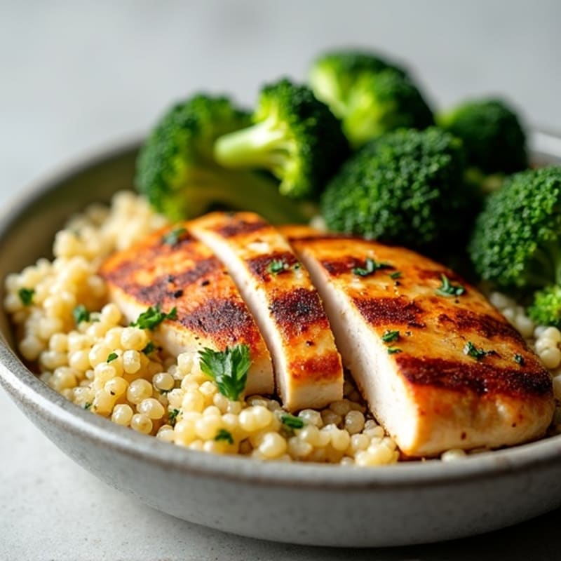 Grilled Chicken Breast with Roasted Broccoli and Quinoa