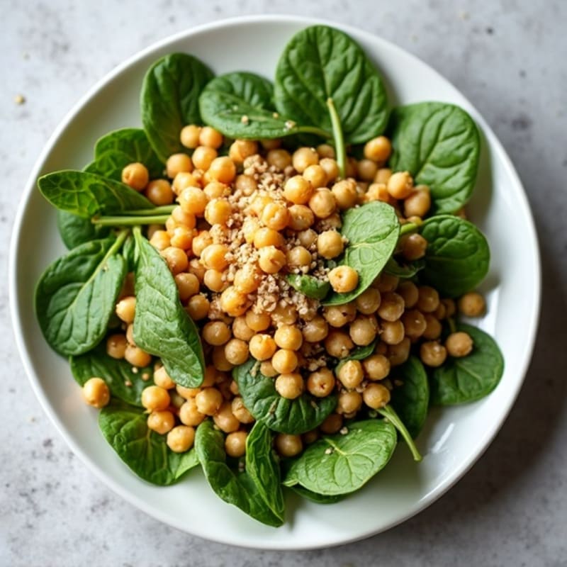 Chickpea Spinach Salad with Lemon Tahini Dressing