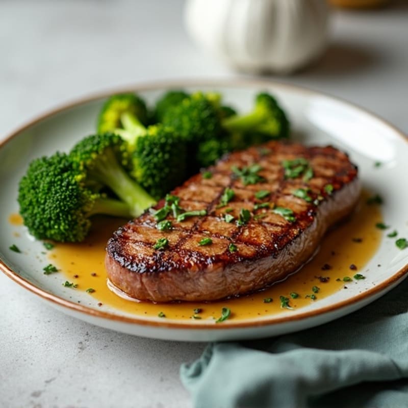 Pan-Seared Steak with Roasted Garlic Broccoli