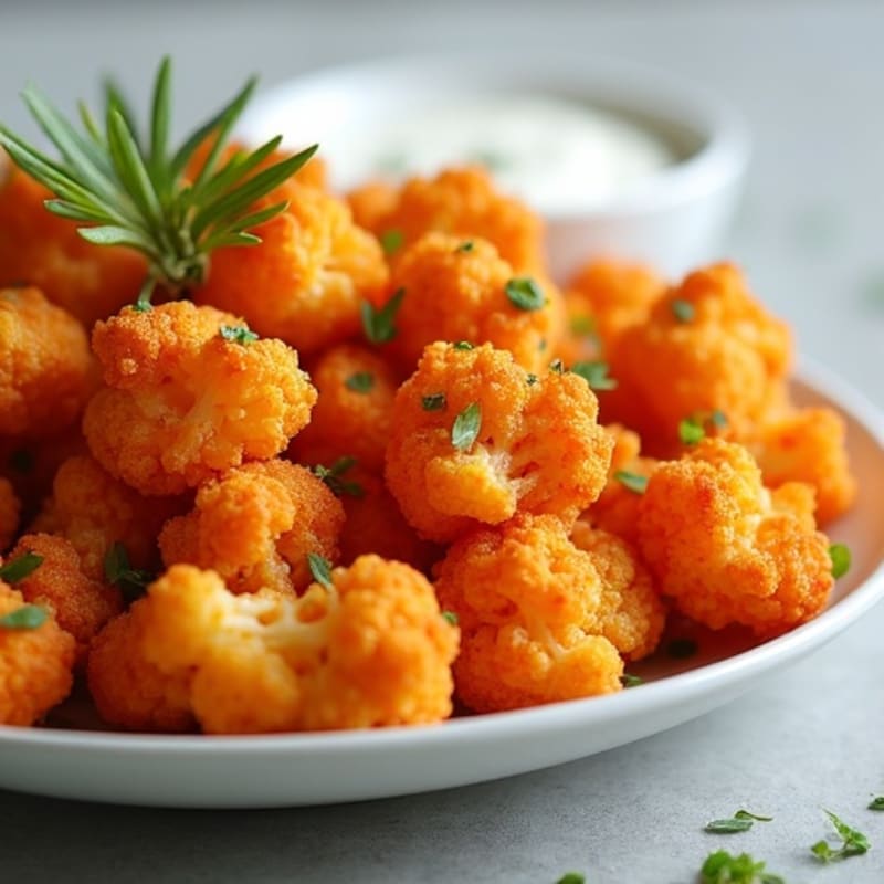Crispy Buffalo Cauliflower Bites with Creamy Greek Yogurt Ranch Dip