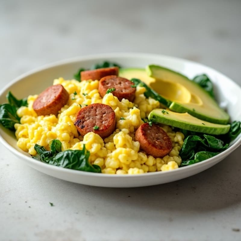 Egg White Scramble with Turkey Sausage and Spinach
