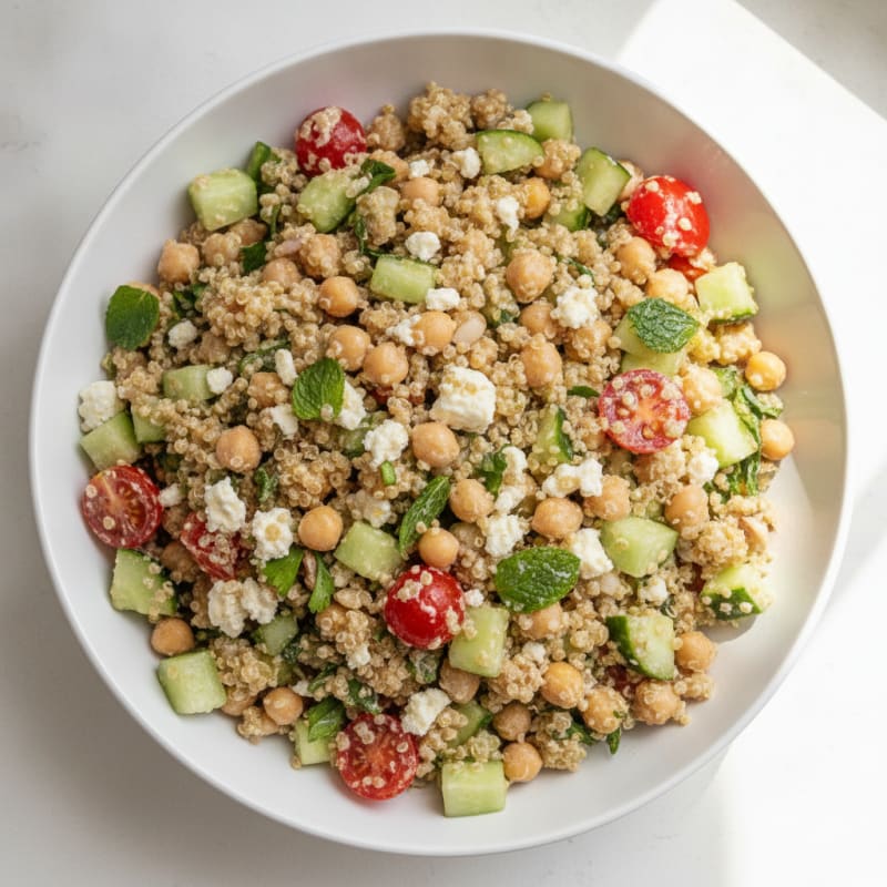 Chickpea and Quinoa Salad with Feta and Crunchy Cucumbers