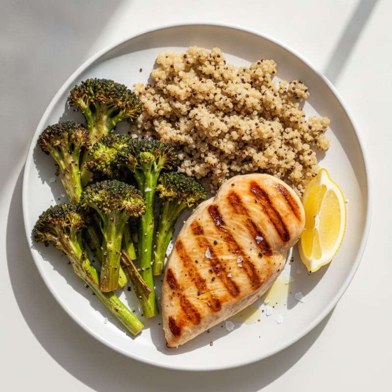 Grilled Chicken Breast with Roasted Broccoli and Quinoa