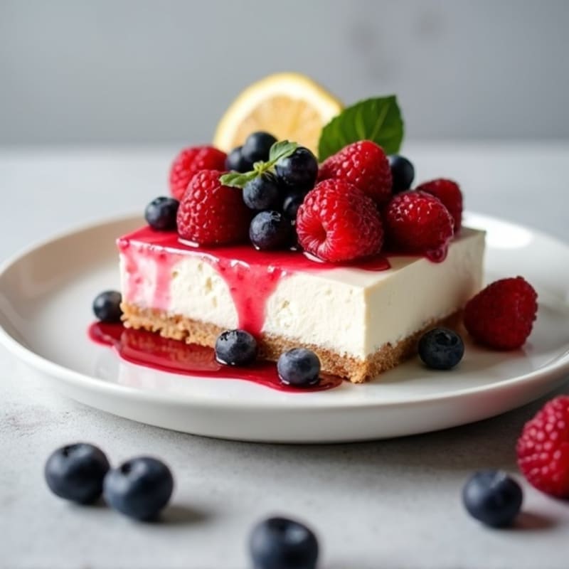 Greek Yogurt Protein Cheesecake with Mixed Berries