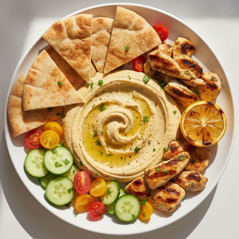 Mediterranean Chickpea Hummus Platter with Warm Pita