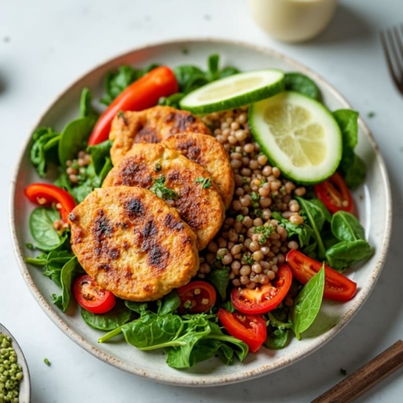 Grilled Tempeh and Lentil Salad with Crunchy Vegetables