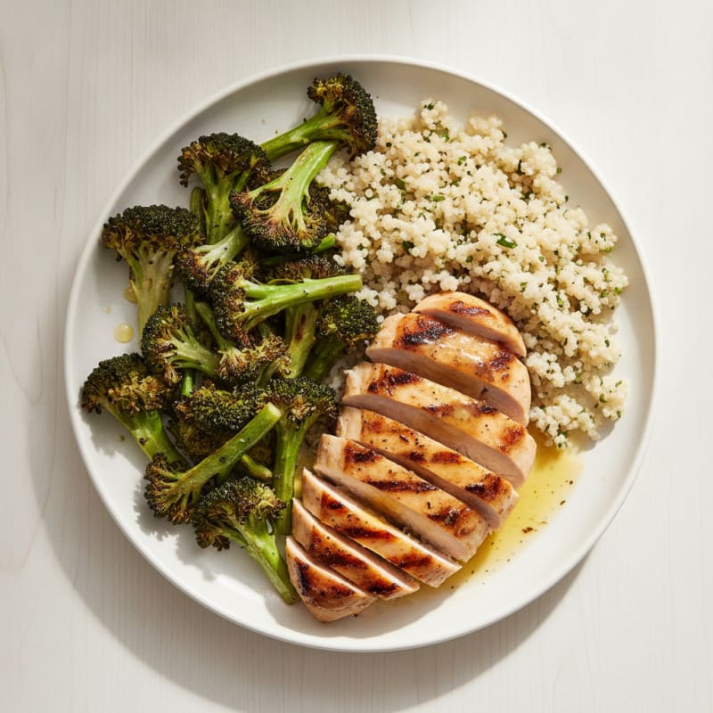 Grilled Chicken Breast with Quinoa and Roasted Broccoli
