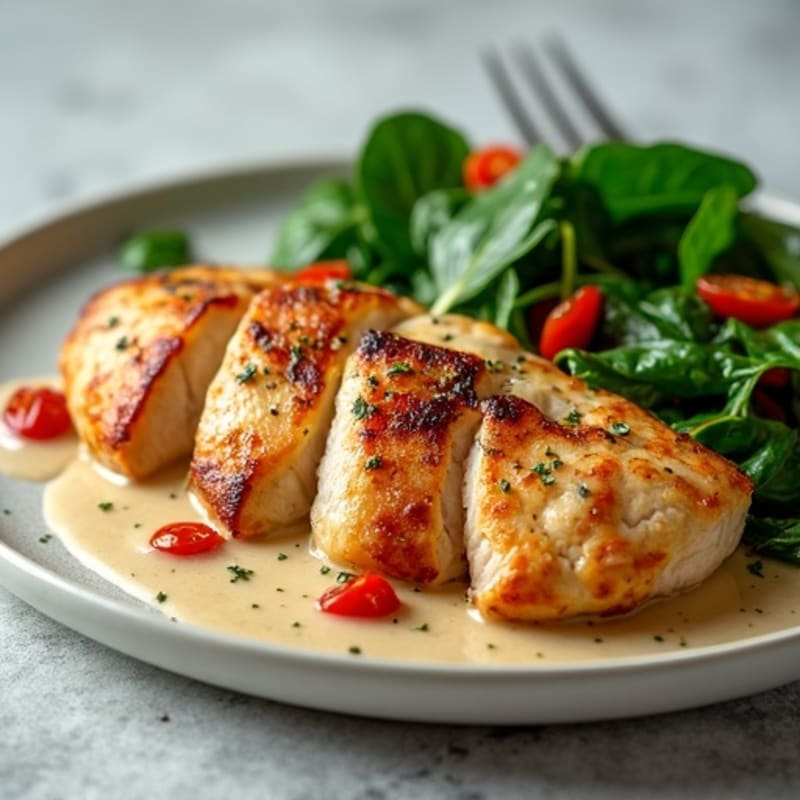 Pan-Seared Chicken with Creamy Spinach and Sun-Dried Tomatoes