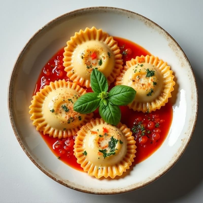 Ricotta-Spinach Stuffed Ravioli with Herb-Roasted Tomato Sauce