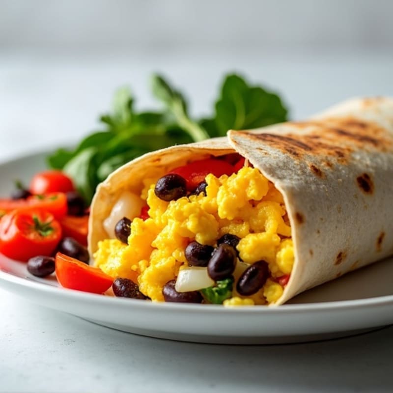 Protein-Packed Scrambled Egg, Black Bean, and Roasted Veggie Burrito