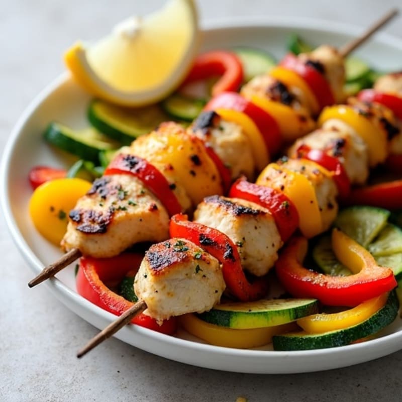 Garlic-Herb Grilled Chicken Kebabs with Rainbow Vegetables