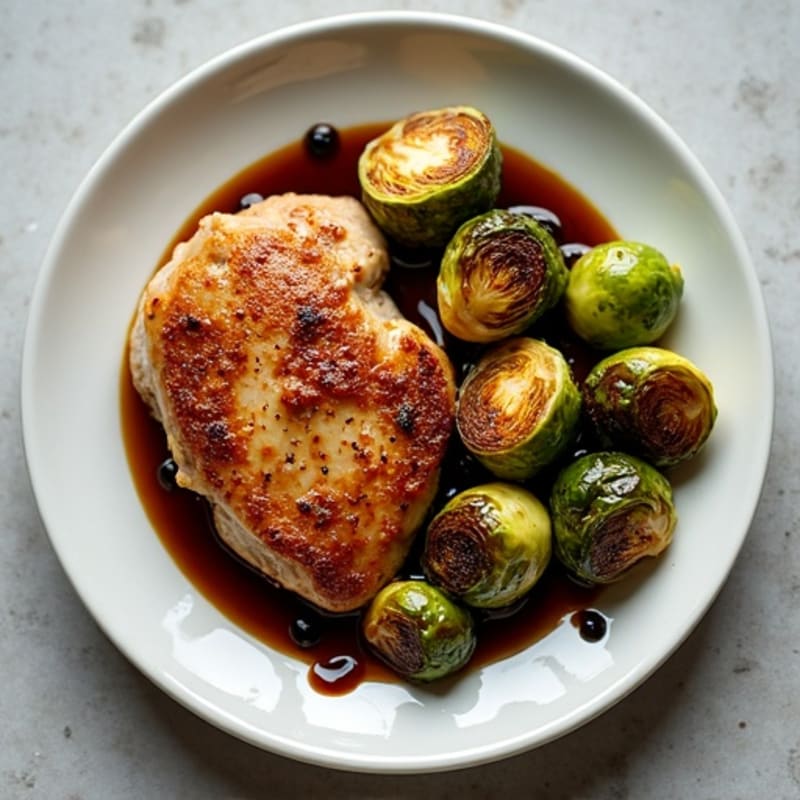 Crispy Pan-Seared Chicken with Balsamic Glazed Brussels Sprouts