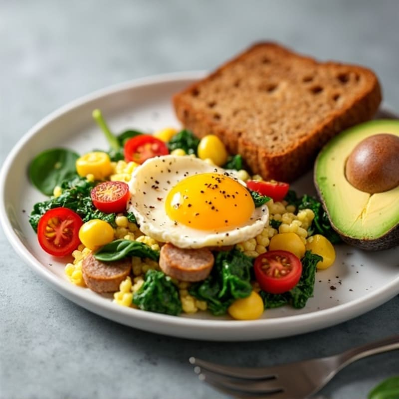 Egg White and Spinach Scramble with Turkey Sausage