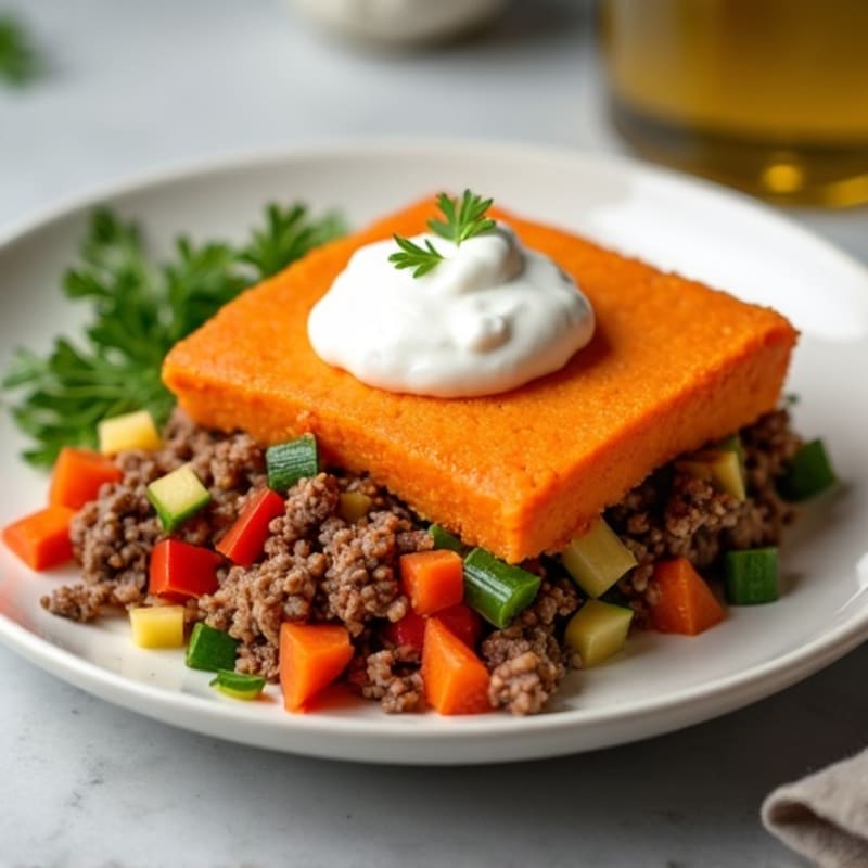 Ground Beef and Hearty Vegetable Bake with Creamy Sweet Potato Topping