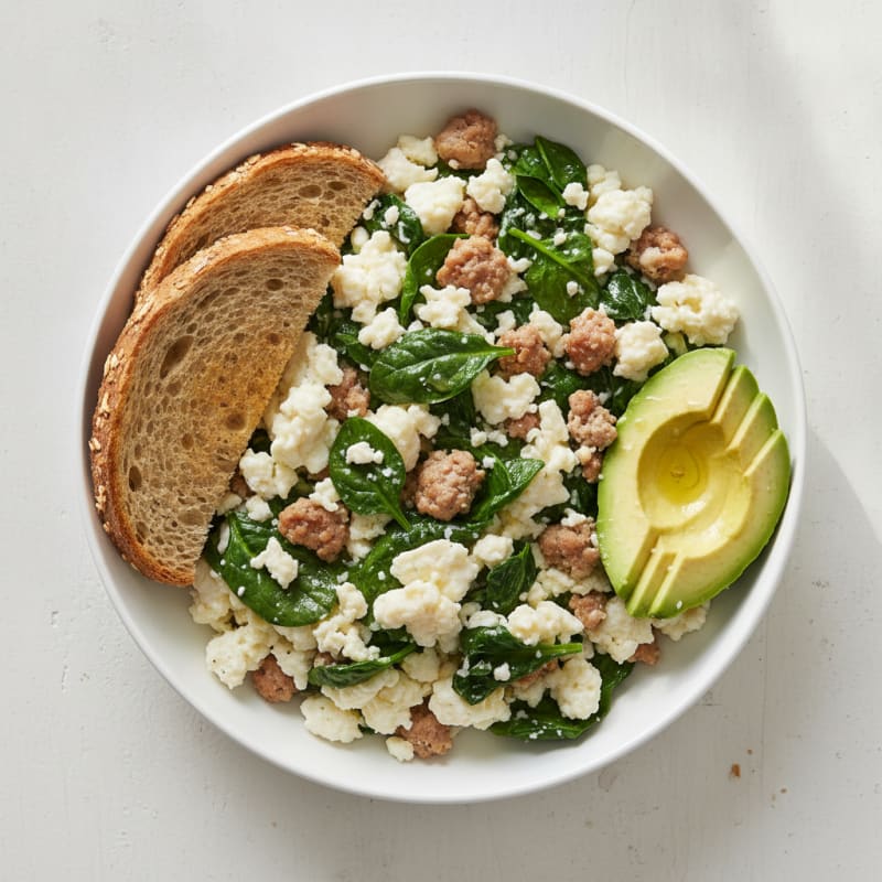 Egg White Spinach Scramble with Turkey Sausage