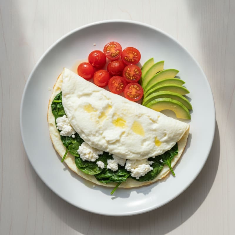 Egg White Spinach Omelette with Cottage Cheese and Cherry Tomatoes
