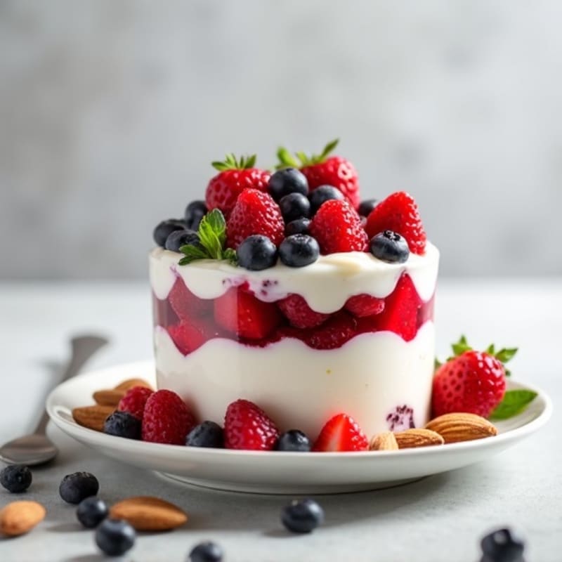 Greek Yogurt Protein Parfait with Mixed Berries and Almonds