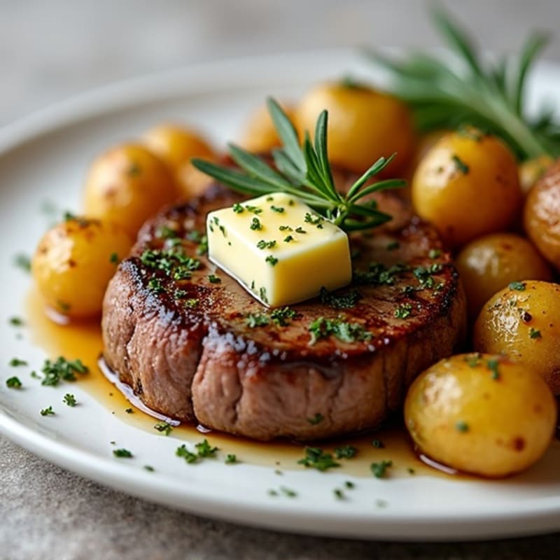 Herb-Garlic Butter Seared Steak with Roasted Baby Potatoes