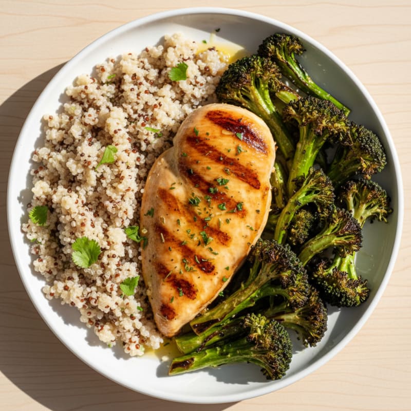 Grilled Chicken Breast with Quinoa and Roasted Broccoli