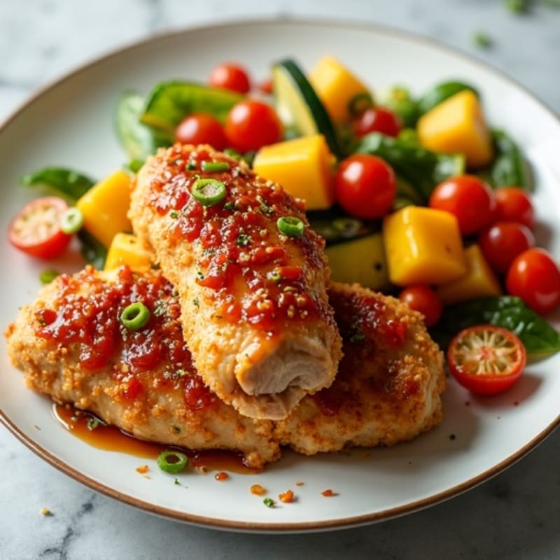 Crispy Baked Sweet and Sour Chicken with Roasted Vegetables