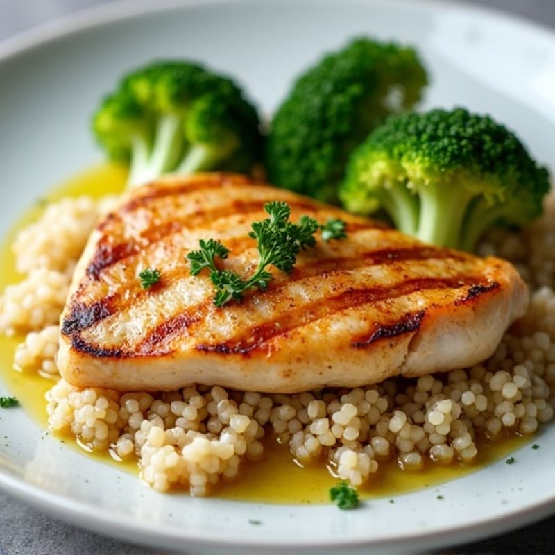 Grilled Chicken Breast with Quinoa and Steamed Broccoli