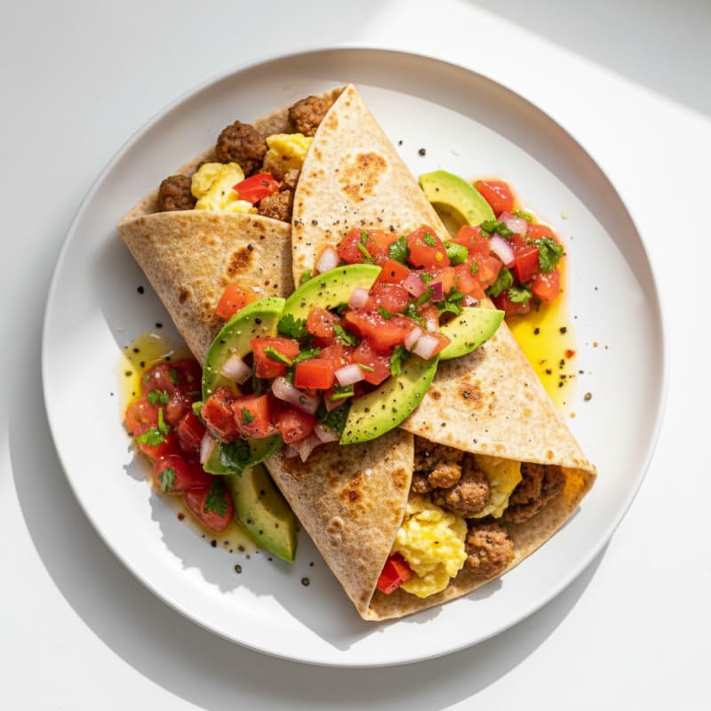 Hearty Sausage Breakfast Burrito with Salsa