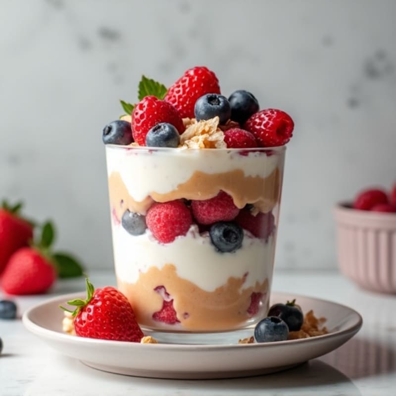 Greek Yogurt Protein Parfait with Mixed Berries and Almond Butter