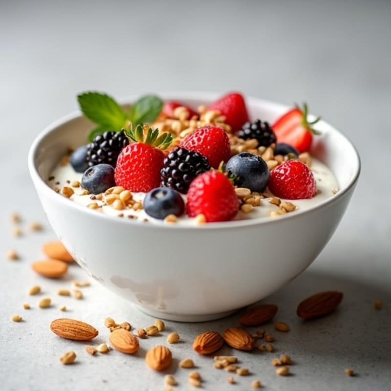 Creamy Greek Yogurt with Toasted Nut & Seed Crumble and Fresh Berries