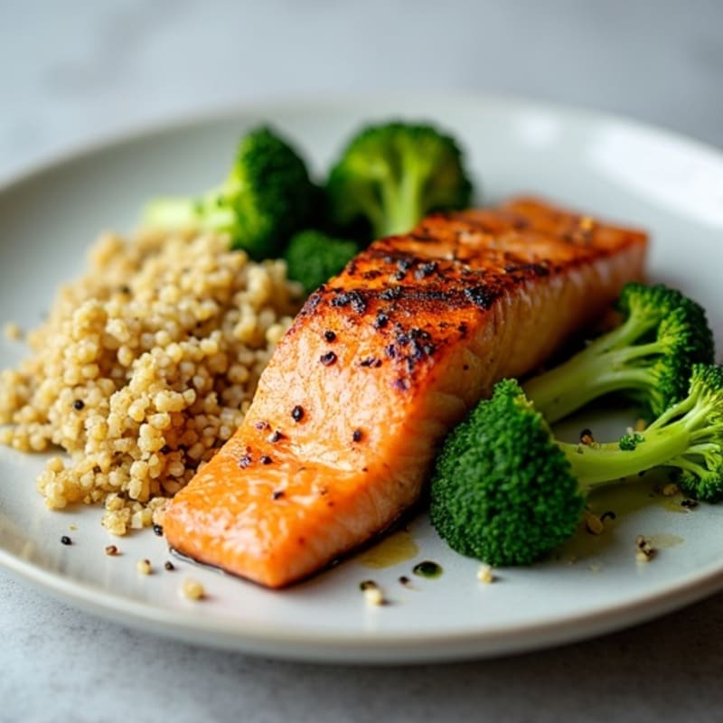 Seared Salmon Fillet with Steamed Broccoli and Quinoa