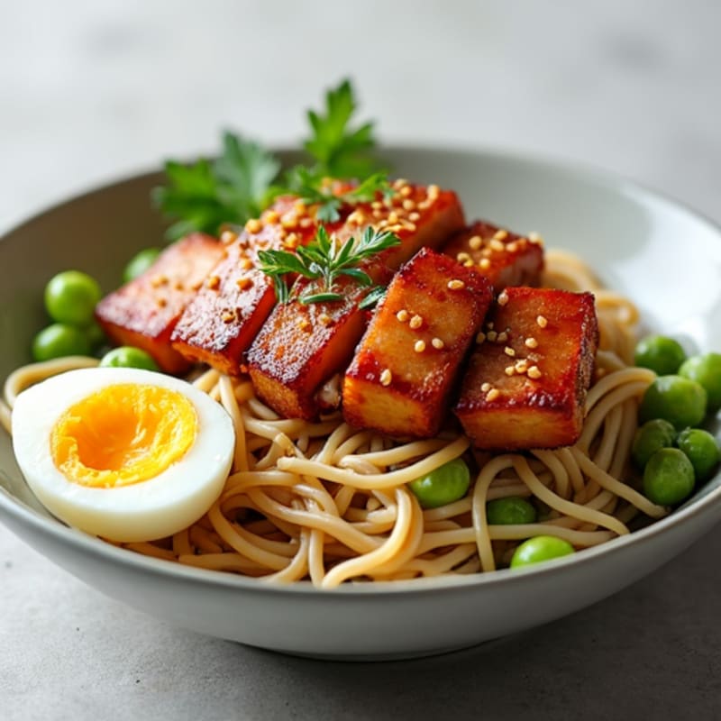 Crispy Ginger-Garlic Pork Belly with Sesame Noodles