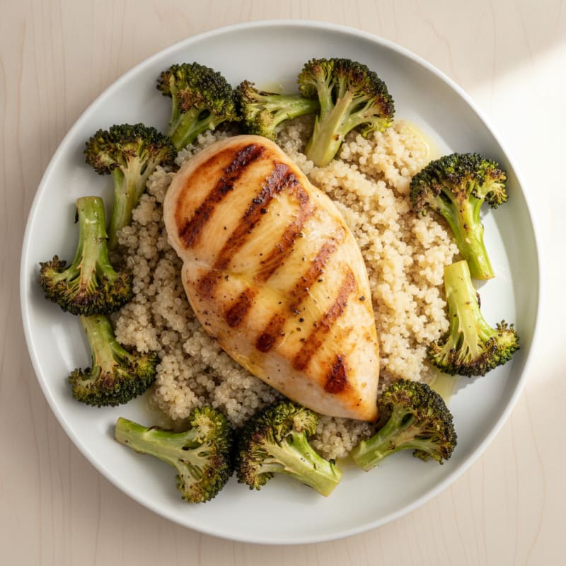 Grilled Chicken Breast with Quinoa and Roasted Broccoli