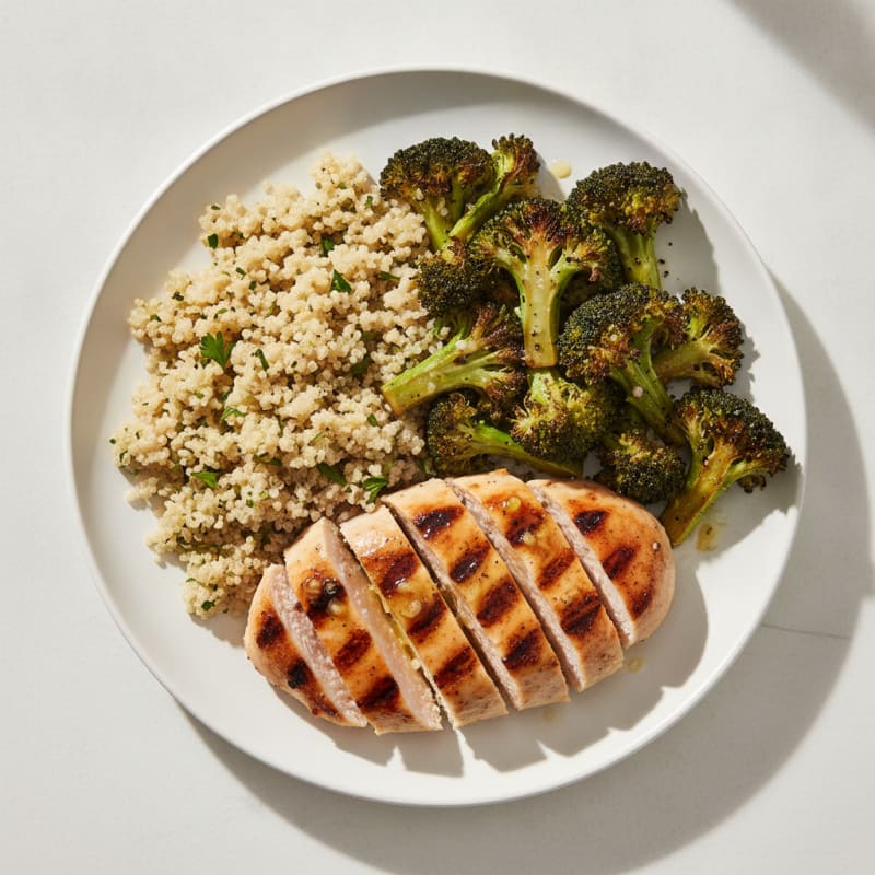 Grilled Chicken Breast with Quinoa and Roasted Broccoli