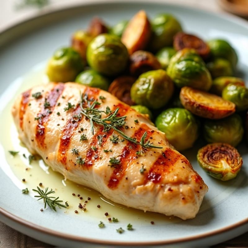 Herb-Roasted Chicken Breast with Crispy Brussels Sprouts