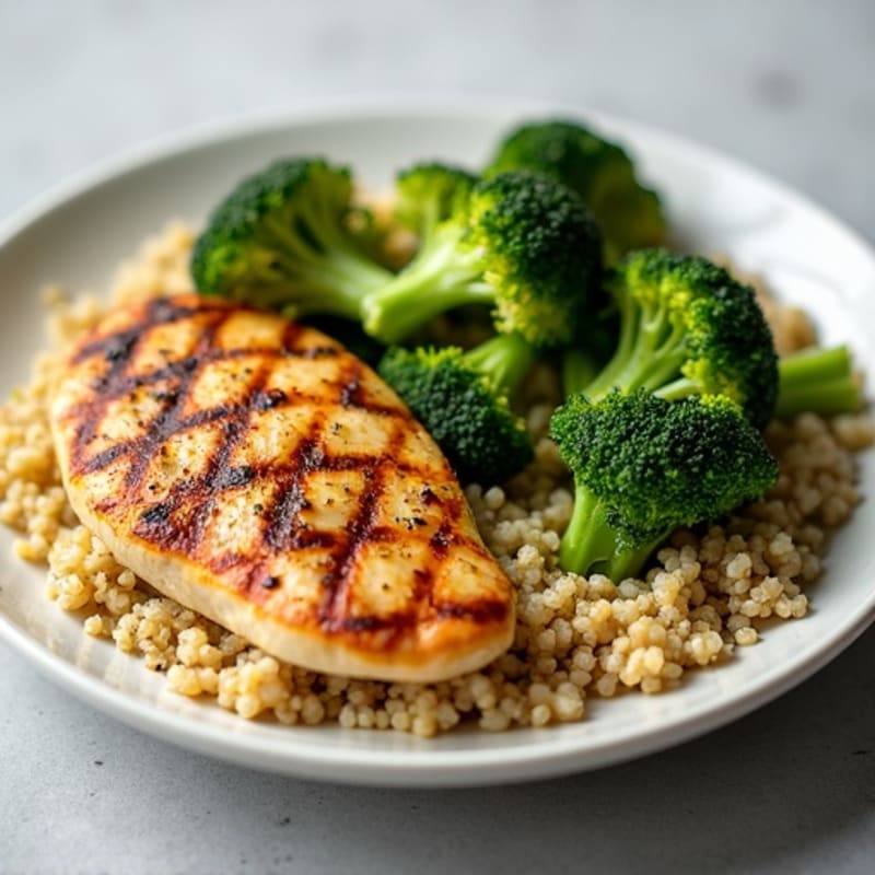 Grilled Chicken Breast with Quinoa and Roasted Broccoli