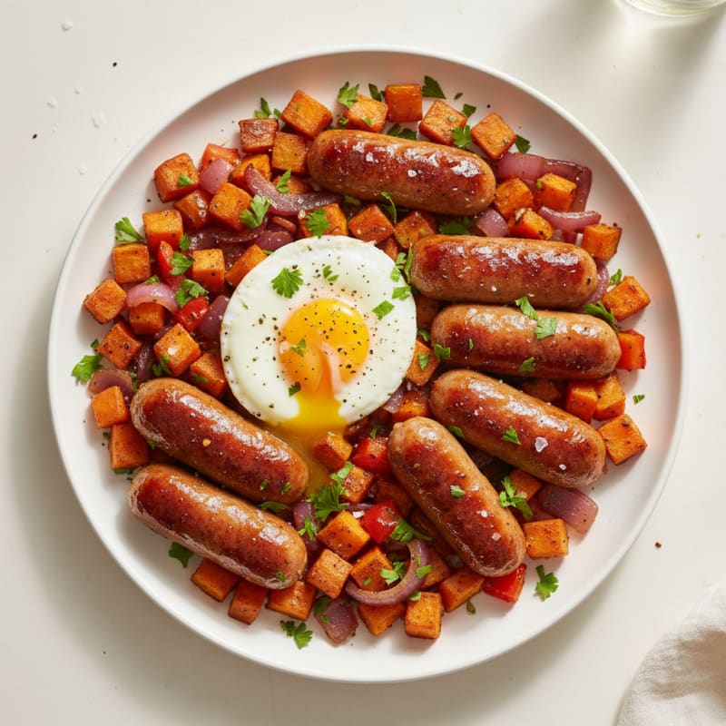 Pan-Fried Sausage with Savory Breakfast Hash