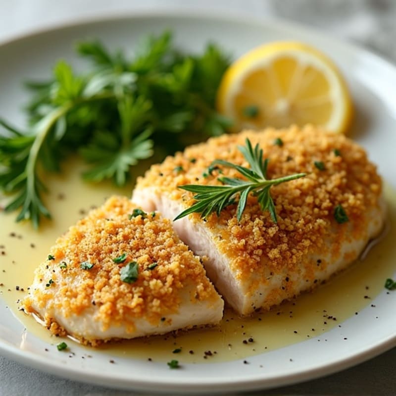 Herb-Crusted Pan Seared Chicken with Lemon Garlic Sauce