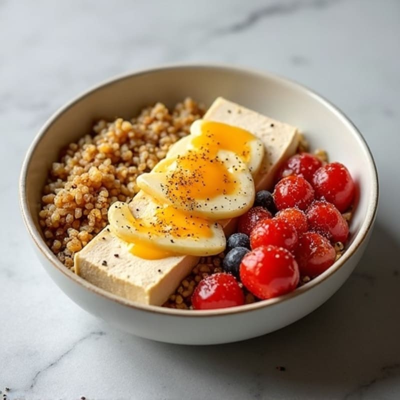 Silky Tofu and Quinoa Breakfast Bowl with Almond Butter