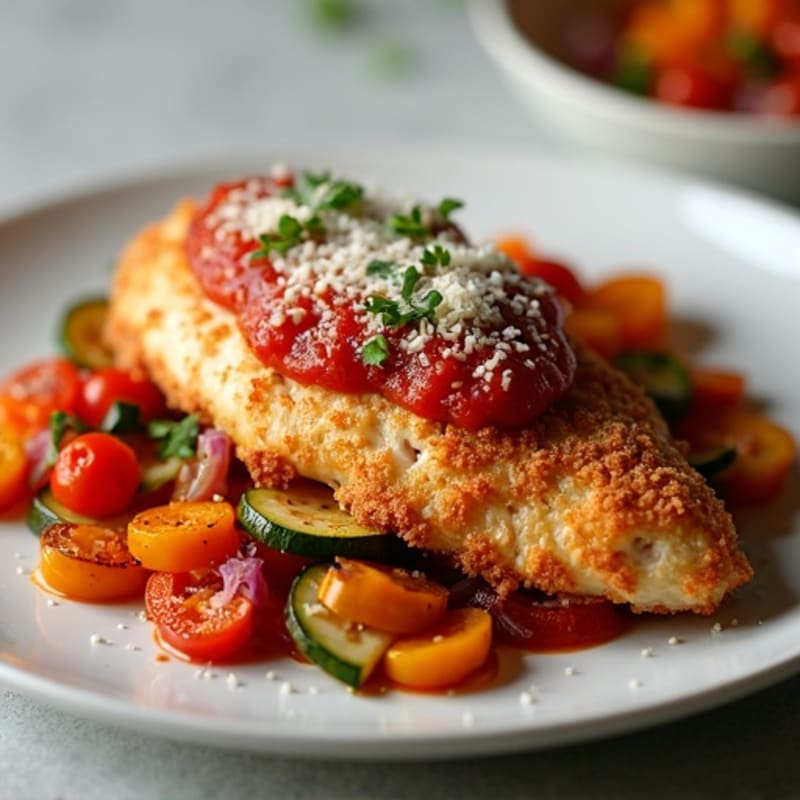 Healthy Crispy Chicken Parmesan with Roasted Vegetables