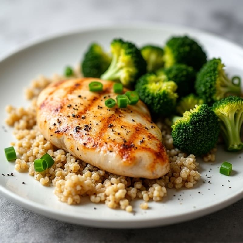 Grilled Chicken Breast with Quinoa and Roasted Broccoli