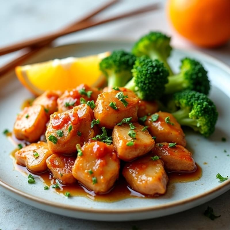 Healthy Sticky Orange Chicken with Steamed Broccoli