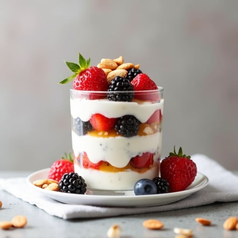 Creamy Greek Yogurt Parfait with Mixed Berries and Almonds