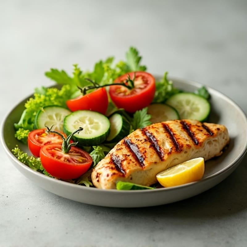 Grilled Chicken Breast with Cucumber Tomato Salad