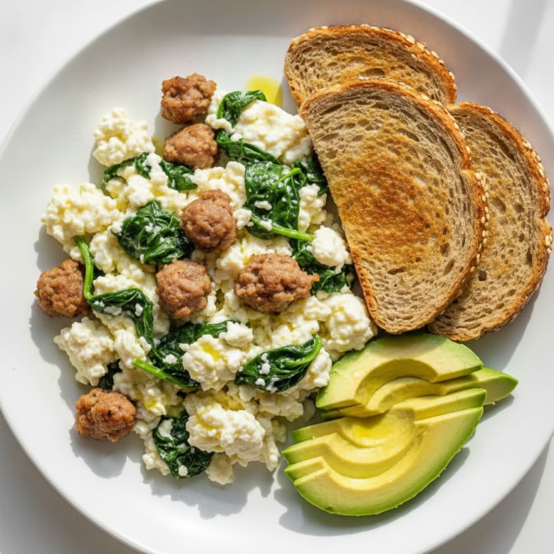 Egg White Scramble with Spinach and Turkey Sausage
