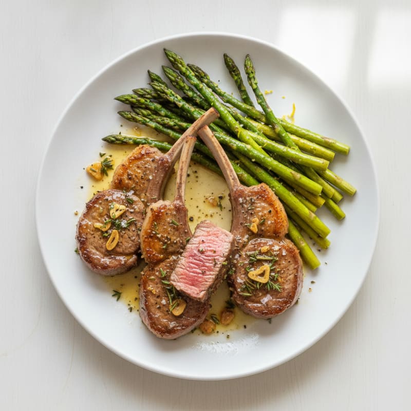 Garlic-Herb Lamb Chops with Roasted Asparagus