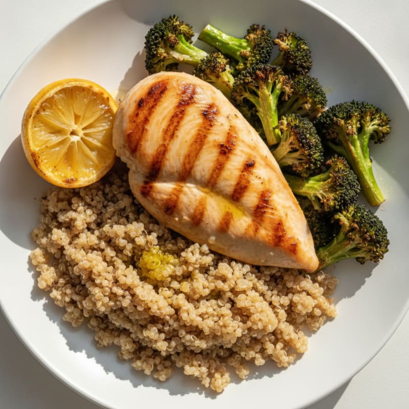 Grilled Chicken Breast with Roasted Broccoli and Quinoa