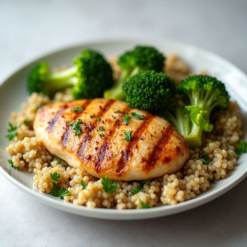 Grilled Chicken Breast with Quinoa and Roasted Broccoli